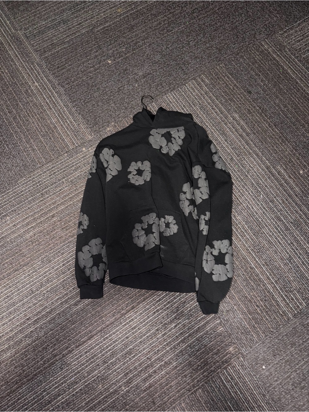 & Other Stories Black Hoodie with Gray Floral Prints